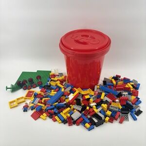 Vintage 1980's Tyco Super Building Blocks Lot With Bucket Figures Wheels Windows